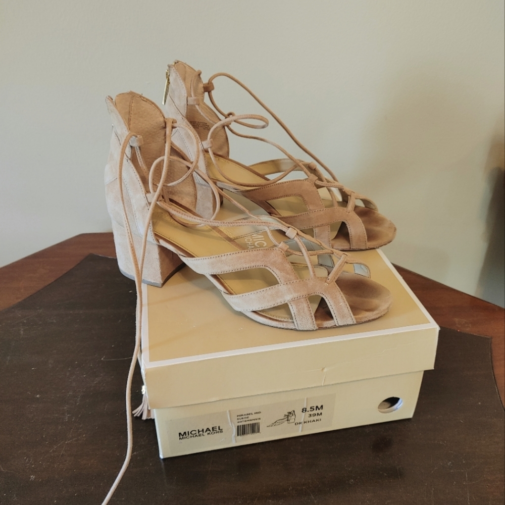Michael Kors Suede Lace Up  Mid Heel Strappy Sandal